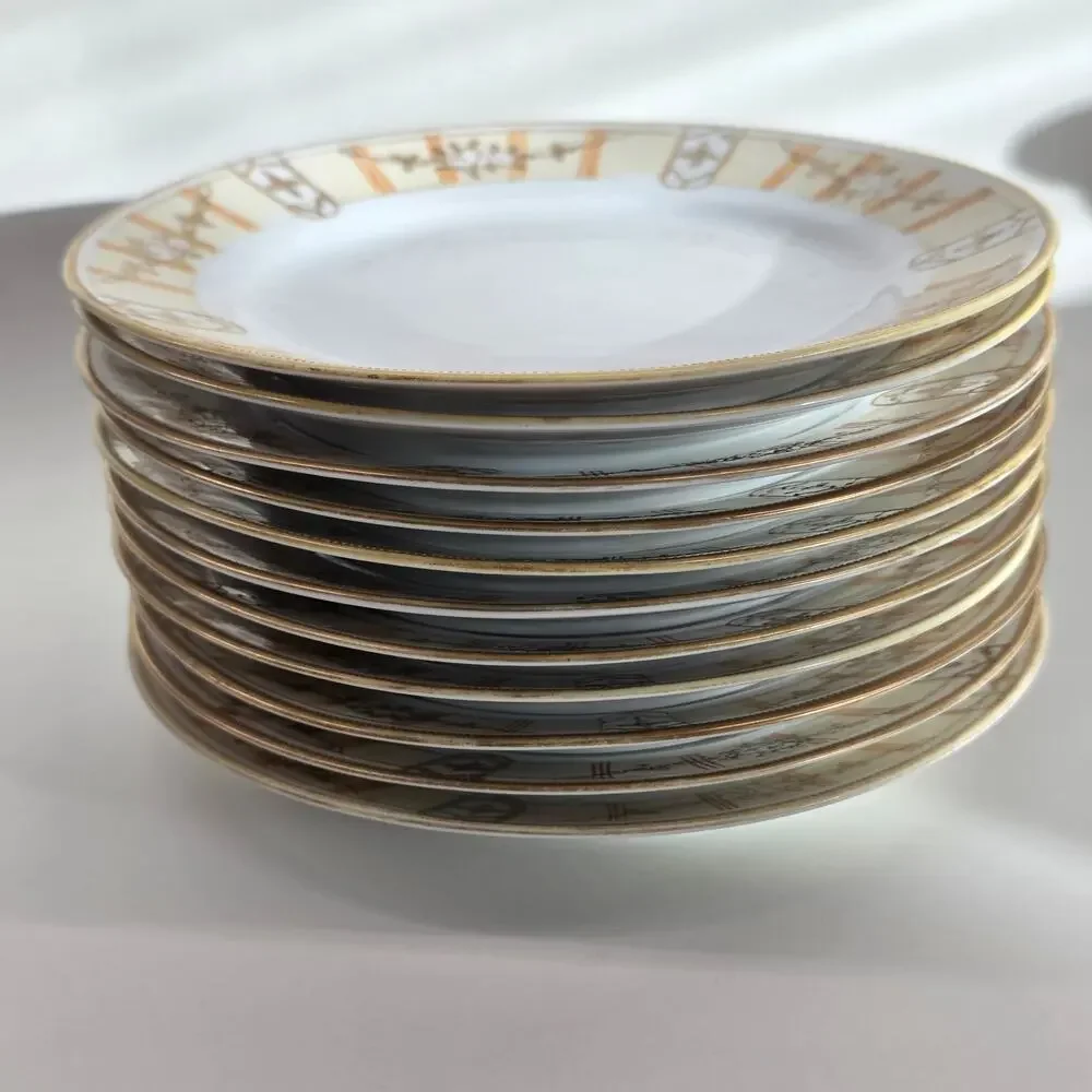 Hand Painted Nippon Porcelain Dessert Salad Plates Gold Trim 6.5